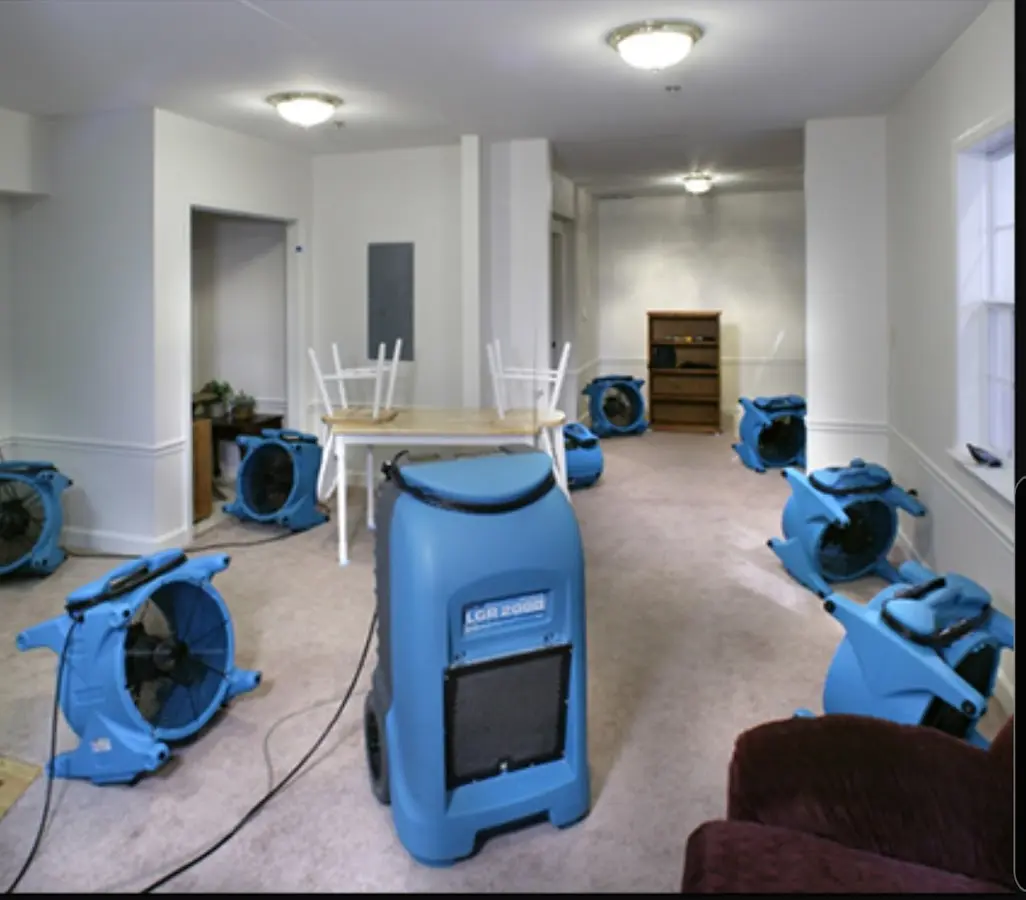 Air movers and dehumidifier setup for Water Damage Restoration in Forrest City